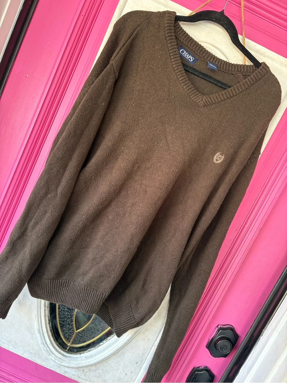 Chaps Men's V-Neck Sweater in Chocolate Brown